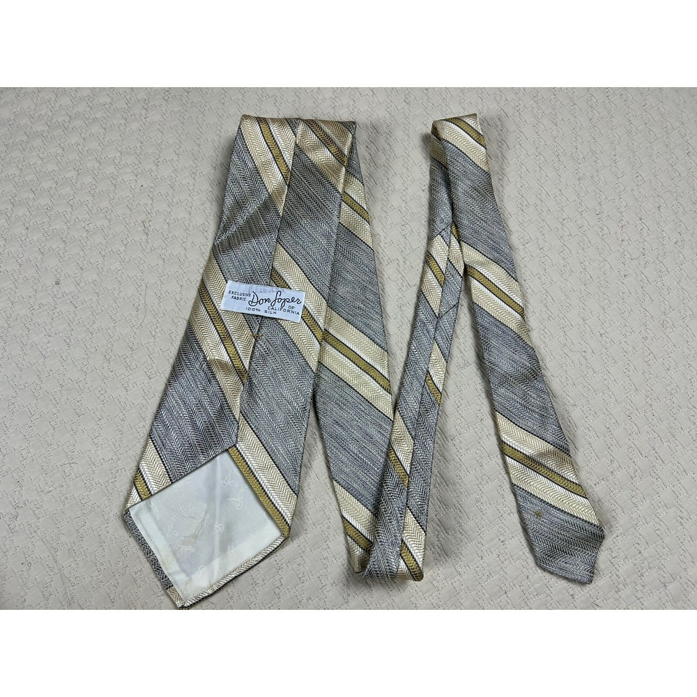 Vintage 70s Don Loper Silk Tie California Slant Stripe | Tan Gray | 56"L 4.25"W